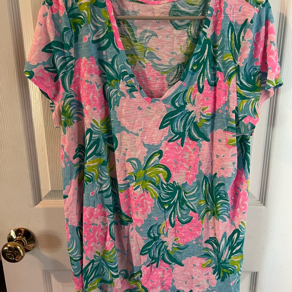 Lilly Pulitzer Pink and Blue Graphic Relaxed Tee